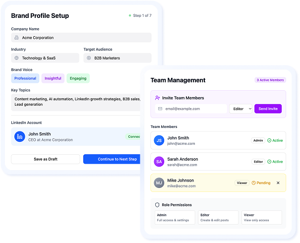 HeyGrowth workflow screenshot: set your brand and team