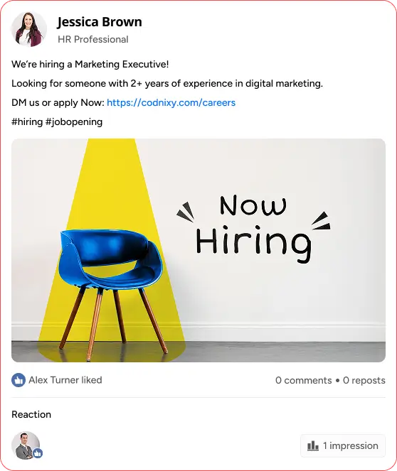 LinkedIn post before HeyGrowth with low engagement and unprofessional presentation