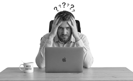 Frustrated person with laptop showing LinkedIn posting bottlenecks before HeyGrowth